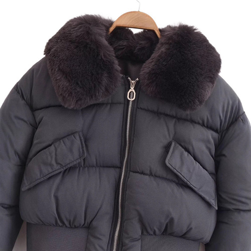 Cross-border 2024 Winter European and American Style Cross-border Women's Fashion Personalized Detachable Fur Collar Short Cotton Padded Jacket Coat 09 68