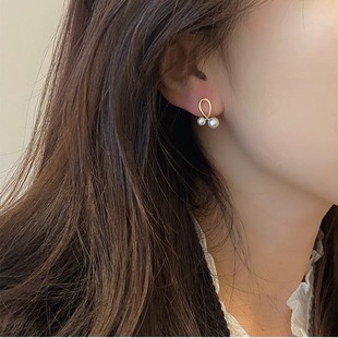 Manufacturer Wholesale Natural Freshwater Pearl Earrings French Niche Design Double Pearl Heart-Shaped White Pearls