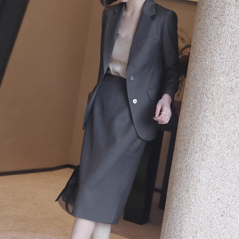 in stock factory wholesale new solid color dark gray professional OL suit skirt slim slim overskirt work clothes