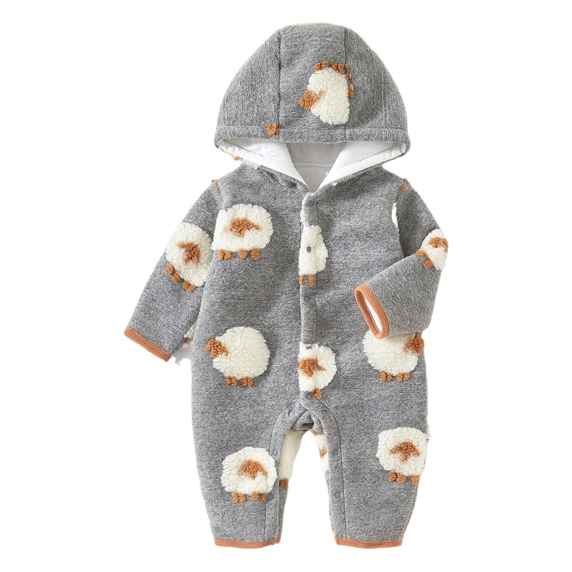 Bebé mono Otoño e Invierno engrosado cálido mameluco con capucha ropa de algodón acolchado niños y niñas bebé lindo mameluco tridimensional ovejas