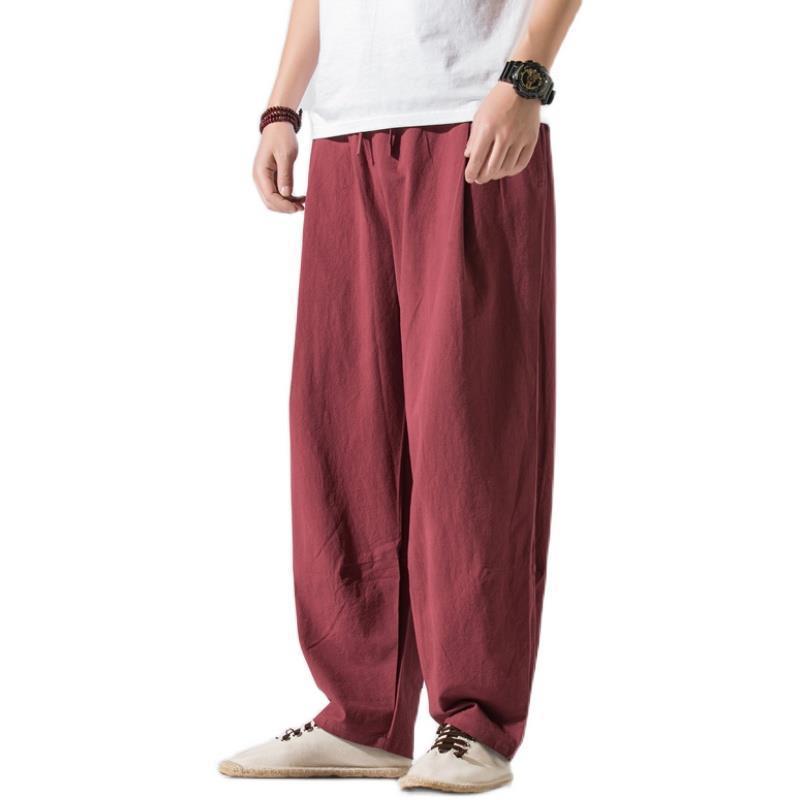 Pantalones de lino, pantalones de hombre, estilo chino, estilo fino de verano, algodón suelto, lino, pantalones harem de pierna ancha, pantalones casuales de hombre