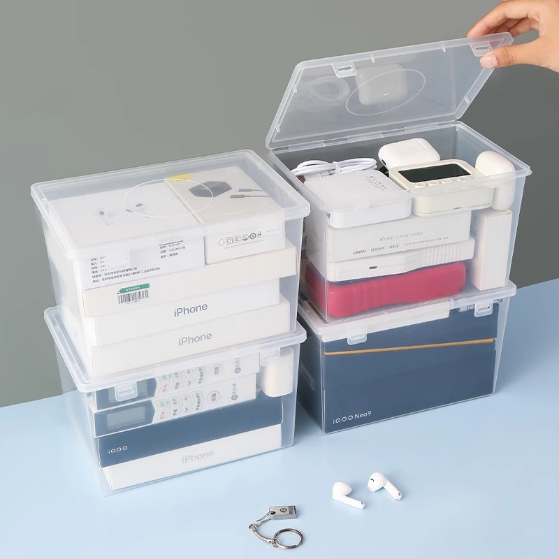 Portable Data Cable Storage Box Portable Charger Battery Hard Disk Remote Controller Headset Desktop Transparent Organize Box