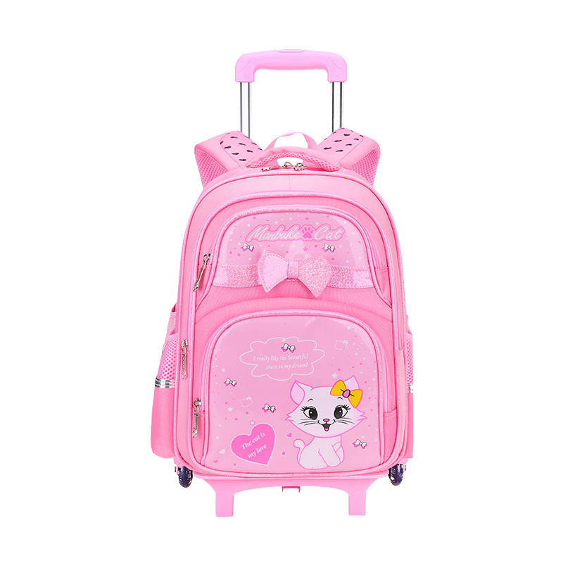 Mochila escolar de varilla de tracción para niñas de seis ruedas para niños 2 - 6 grados 5 gran capacidad impermeable 7 - 12 años