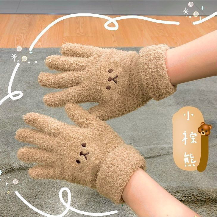 FUENTE fábrica al por mayor oso bordado lindo estudiante de dibujos animados engrosada invierno las mujeres calientes guantes punto felpa