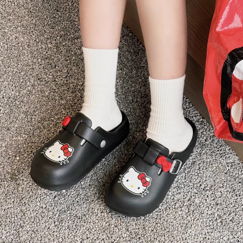 Hellokitty Black Hello Kitty Thick Bottom Bucken Slippers Women's Summer Non-Slip Soft Bottom Eva Toe Sandals