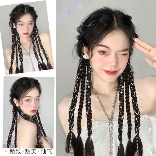 Boxing braid wig new style pearl braid hand-woven Internet celebrity temperament sweet and cool twist braid high ponytail fishbone braid