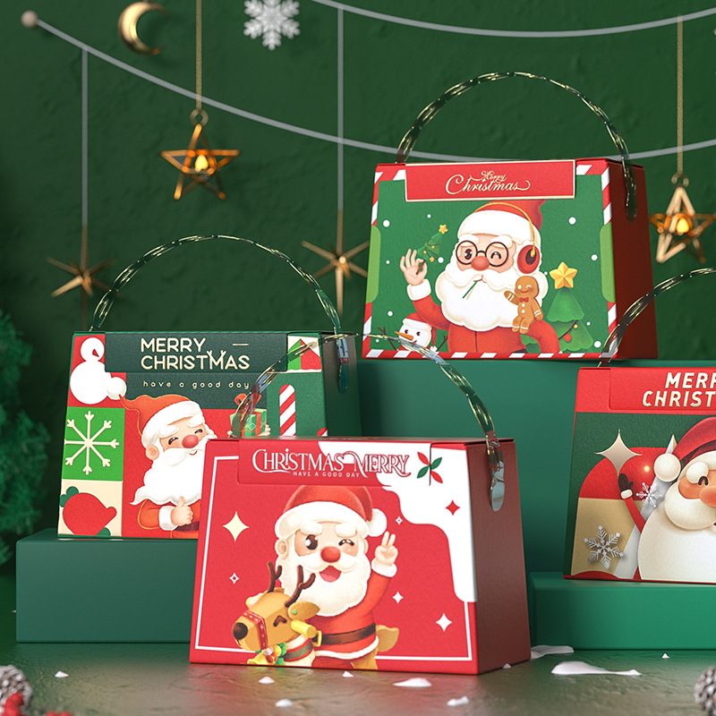 加工圣诞礼盒手拎外贸平安夜苹果糖果礼物包装纸盒手提空盒批发