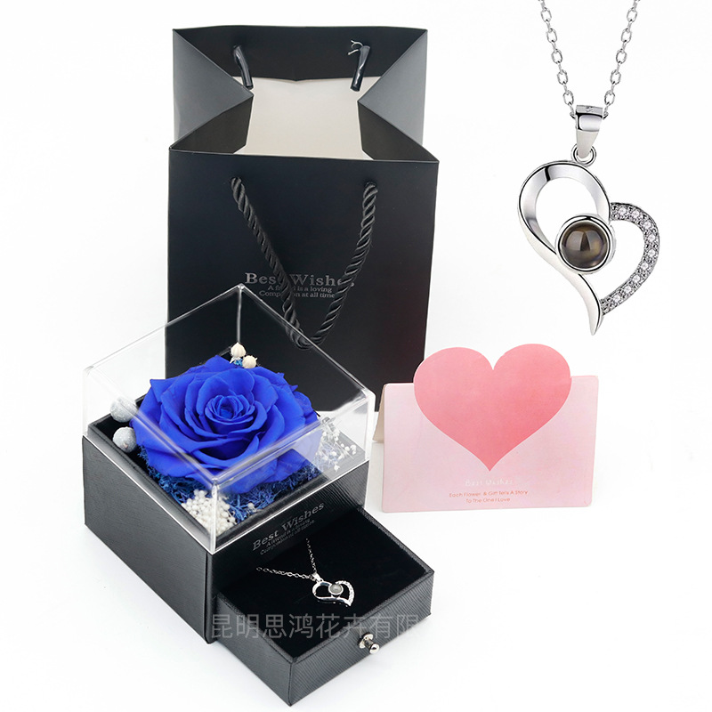 Caja de regalo de joyería con luz, rosa de flor real eterna, para el Día de San Valentín y el Día de la Madre, venta al por mayor transfronteriza de Amazon.