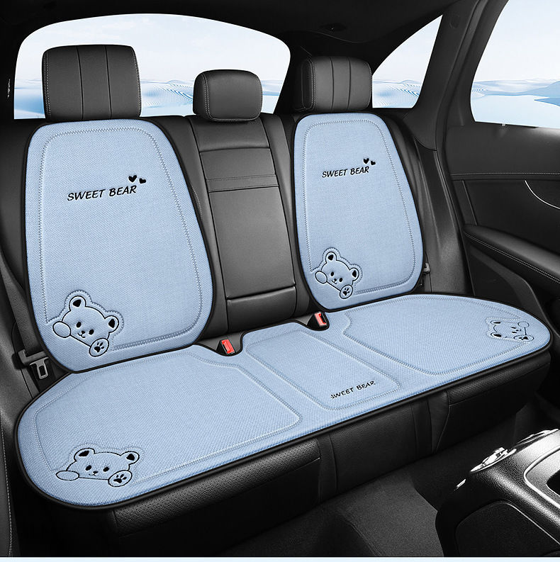 Seat cushion, linen single-piece seat cover, rear seat cushion, suitable for all seasons, cartoon design, for car interiors, for women