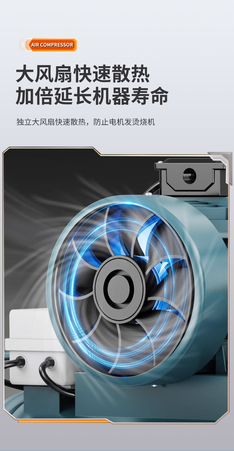 Oil-free silent air compressor, air compressor, high-pressure air pump, piston compressor, high-power electric motor, diesel engine