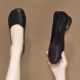 Vintage Chunky Heel Shallow Mum Leather Shoes 2024 Spring and Autumn All-match Soft-soled Leather Shoes Middle-aged and Elderly Single-layer Shoes Women's Shoes