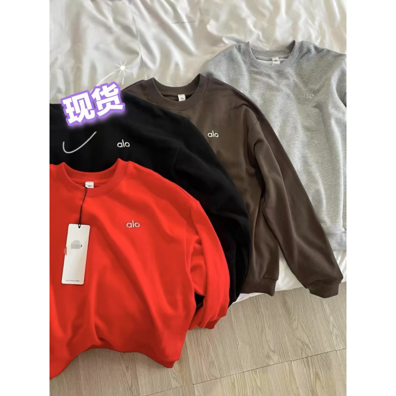 Alo2025 Spring Letter Logo Terry Round Neck Long-Sleeved Loose Couple Sweatshirt Pure Color Simple Style Versatile Yog Alo2025 Spring Letter Logo Terry Round Neck Long-Sleeved Loose Couple Sweatshirt Pure Color Simple Style Versatile Yog
