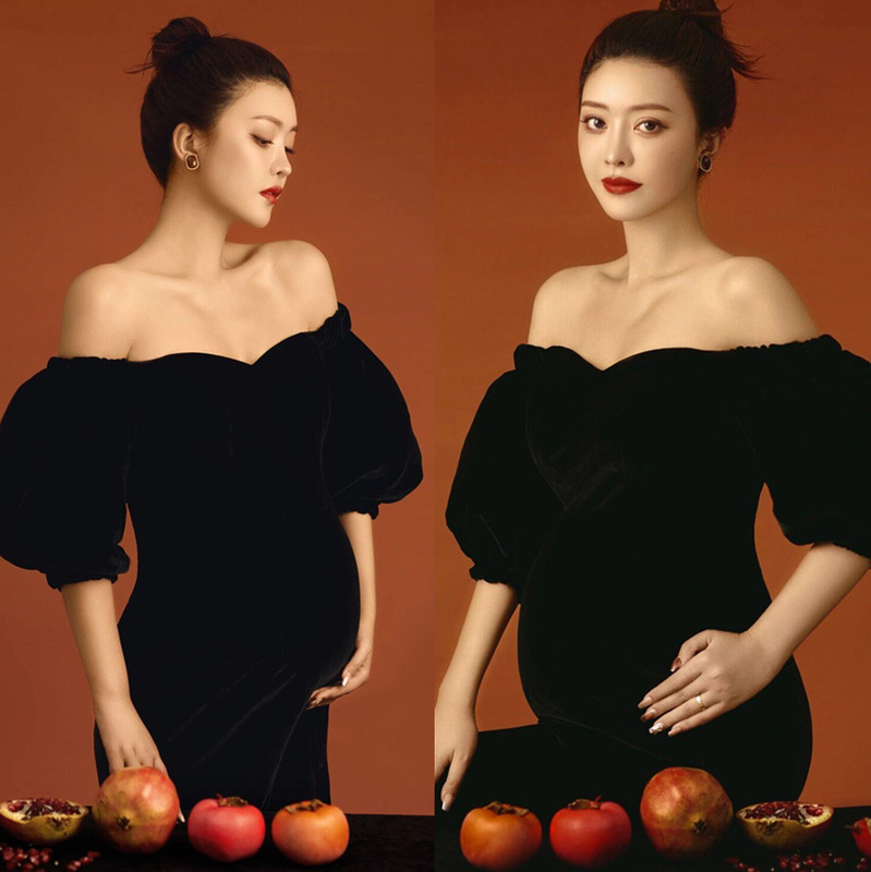 Pregnant women's photography clothing new studio black slim fashion large size velvet pregnant women's skirt Art Photo Clothing