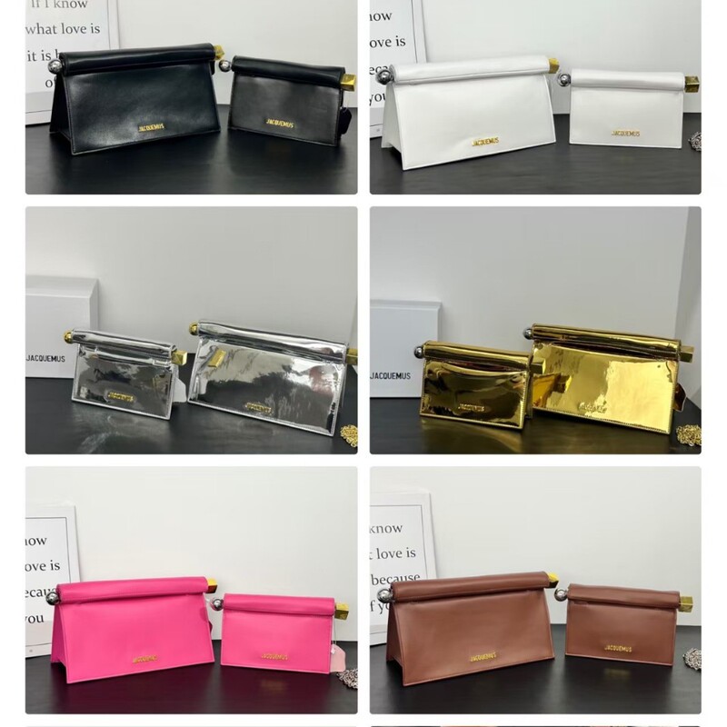 Jacquemus 2025 New Versatile Small Square Bag with Rolled Edges and Gold Accents, Suitable for Shoulder or Crossbody Wear