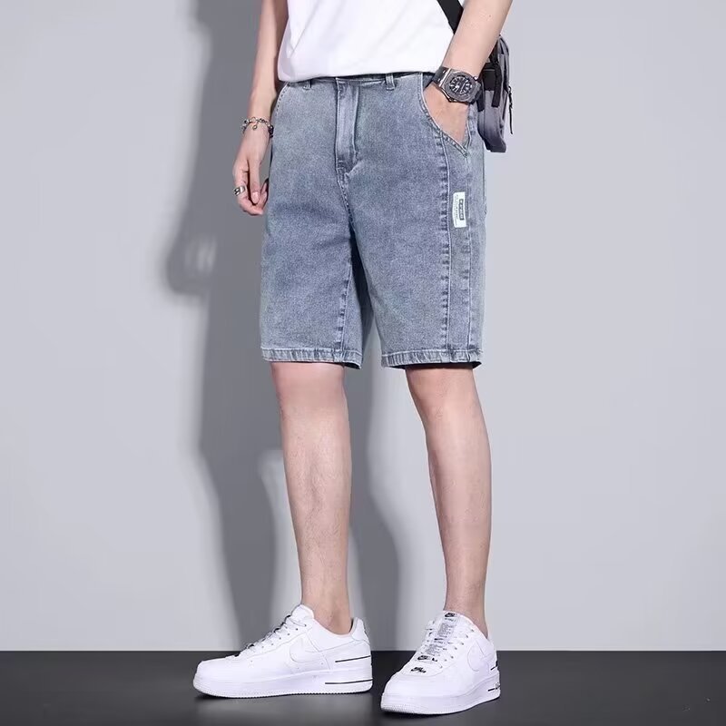 2025 Denim Shorts Men's Summer Thin Loose Trendy Men's Trendy Brand Stretch Casual Light Color Half Pants