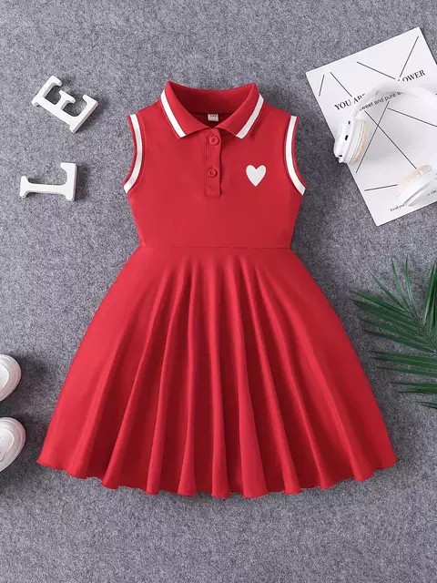 فستان بناتي بولو أحمر قلب