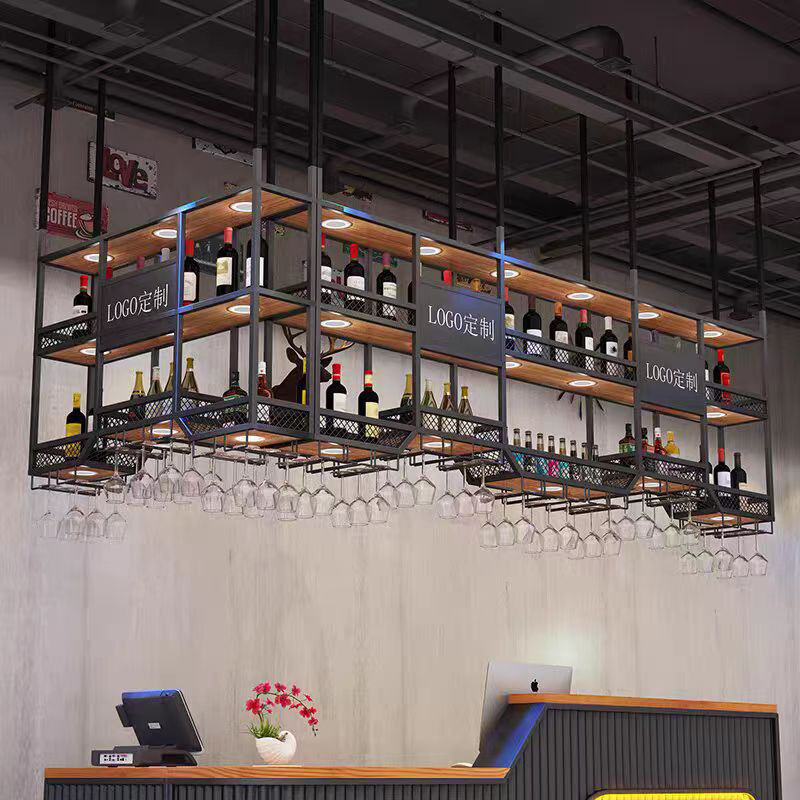 Wrought Iron Wine Cup Rack Bar Counter Wine Rack Industrial Wind Hanging Cabinet Storage Rack Inverted Hanging Hanging Goblet Hanging Rack