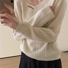 设计感扭结镂空套头针织衫女秋冬软糯毛内搭打底衫毛衣气质上衣你