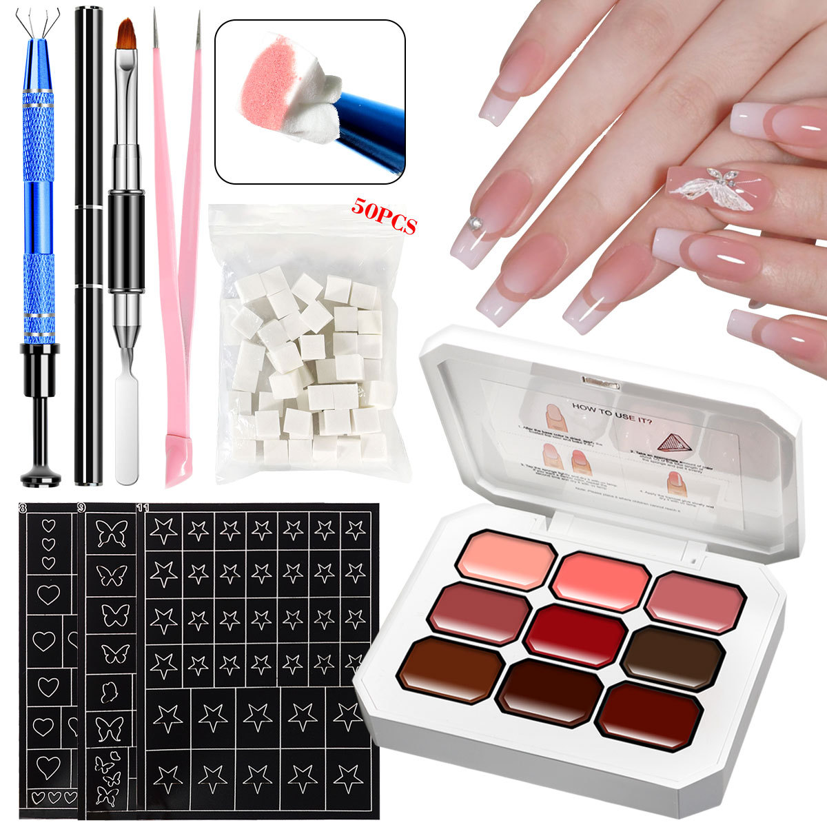 Nuevo Jiugong Ge Flap Face Jacquard 2025, nuevo pegamento de transferencia de uñas en relieve de pintura libre de lavado Aurora