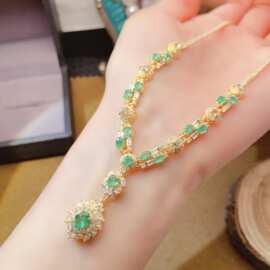 跨境专供天然祖母绿925项链轻奢小众3*4+5*6mm项链配饰女工厂批发