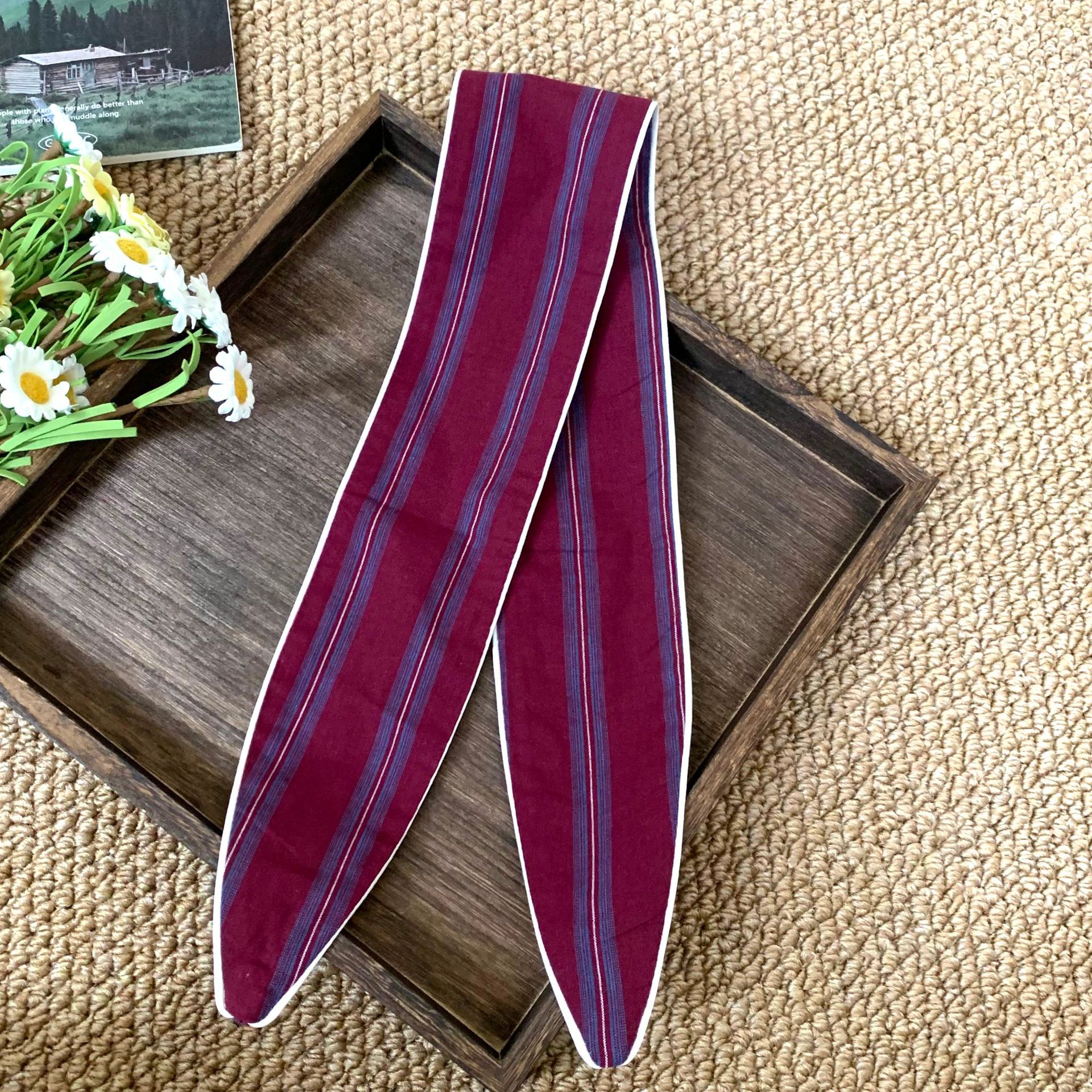 Pañuelo a cuadros Pañuelo de seda largo de algodón para mujer verano nuevo estilo pequeño estampado accesorios de todo fósforo bufanda de cuello correa para el cabello atado