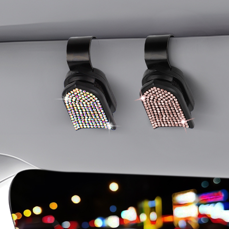 Cross-Border New Car Accessories: Rhinestone Car Document Holder, Car Sun Visor Sunglasses Holder, Receipt Holder, Interior Decoration
