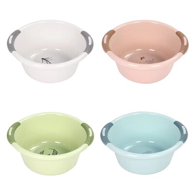家用批发纯色双耳防滑塑料盆 家用洗衣洗菜盆水果脸盆彩色纯色盆|ms