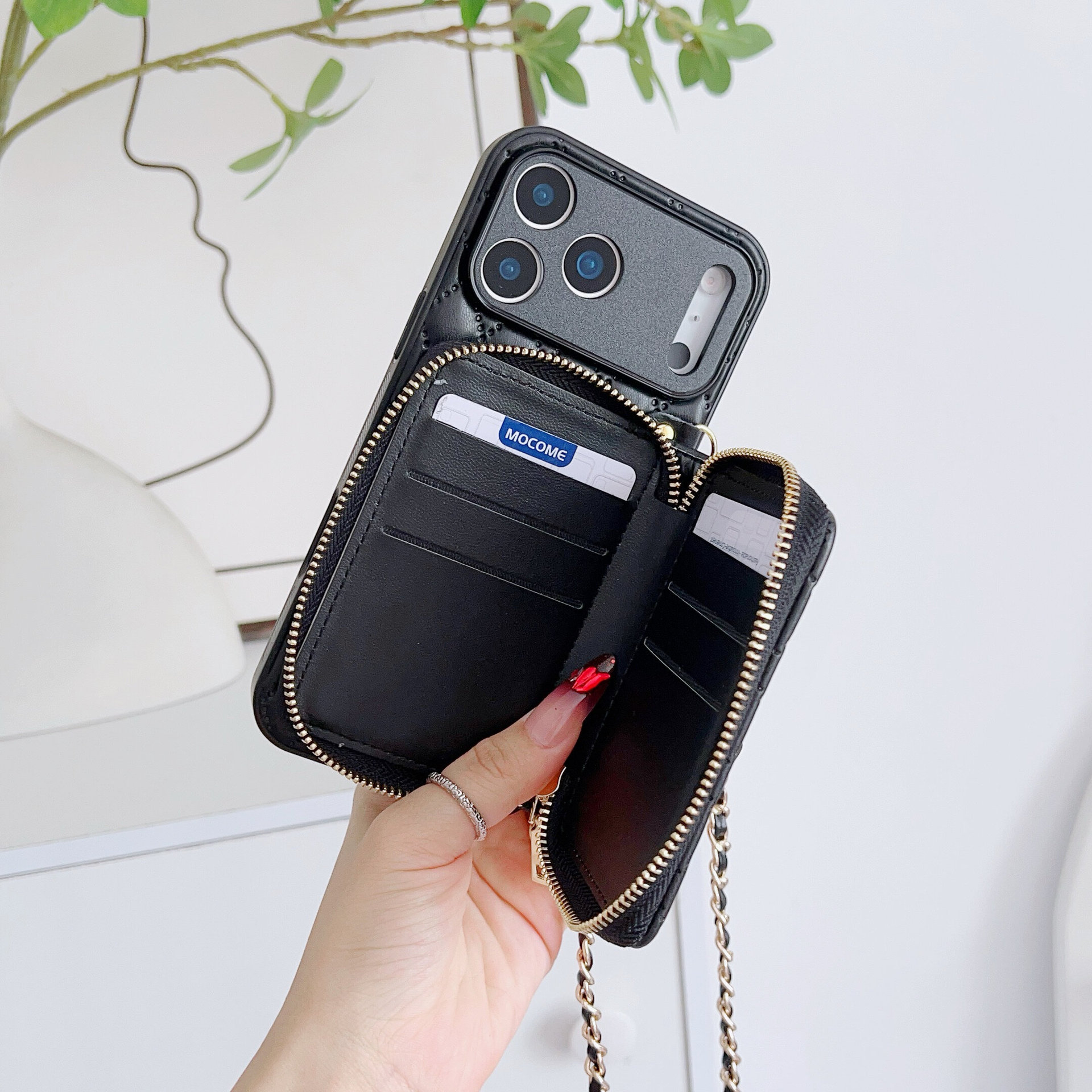 TechGlobe Adatto per iPhone 17 Pro Max Stile Porta Carte con Cerniera Telefono Huawei Samsung Tracolla Protettiva in Pelle_voghion.com