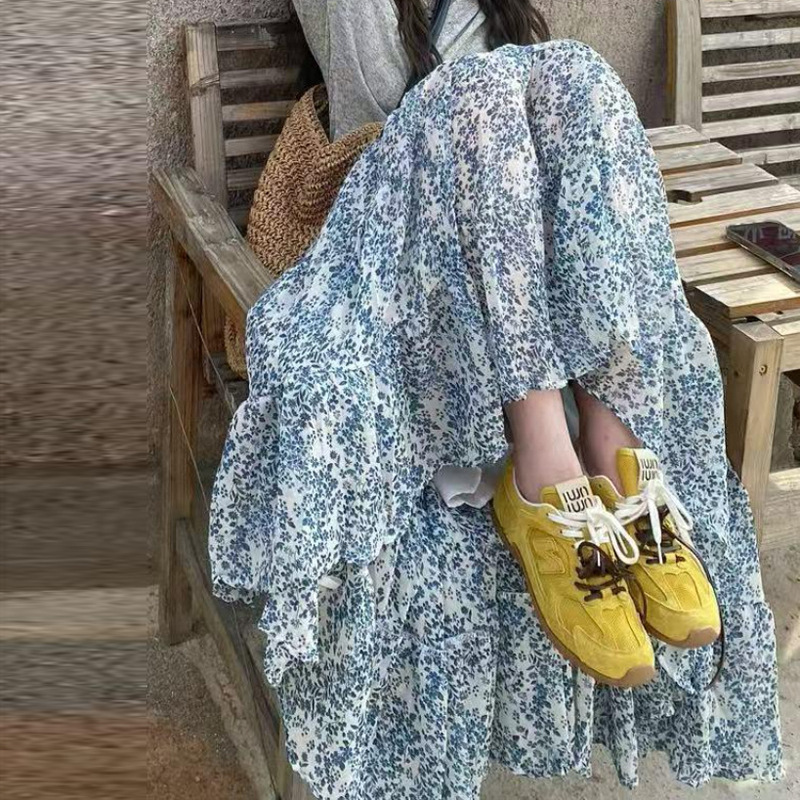 Floral Vintage Summer New Elapse Slimming Elegant Long Skirt Skirt Mori Women Commuter Mid-Length Niche