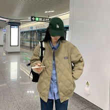 菱形格棉衣女冬季新款情侣棒球棉服外套加厚韩系棉袄