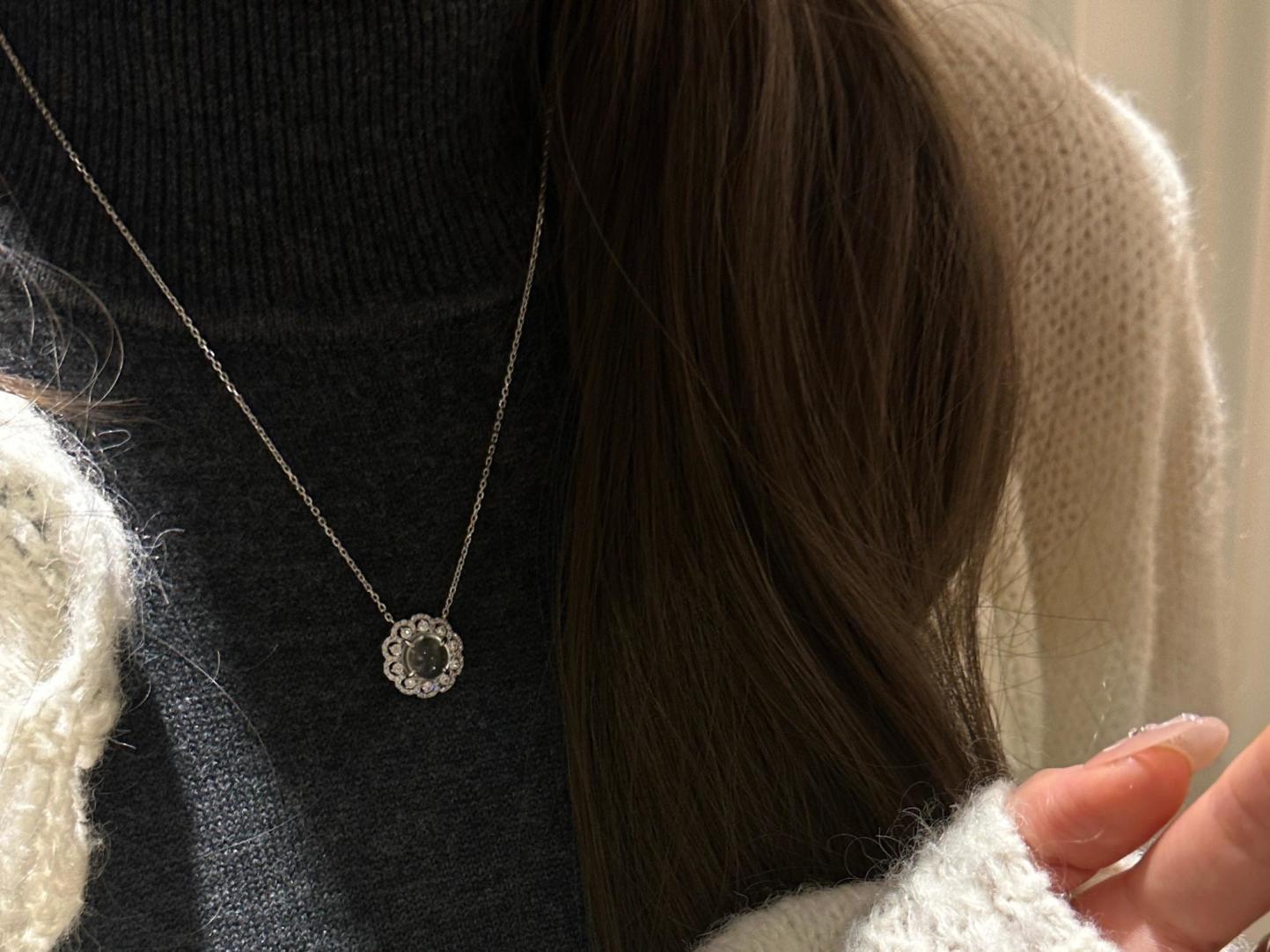 Collier en argent pur pour tout le corps avec chaîne de clavicule en jade et mousse d'eau, bijoux Xiancan, nouveauté, luxe léger, vent frais_voghion.com