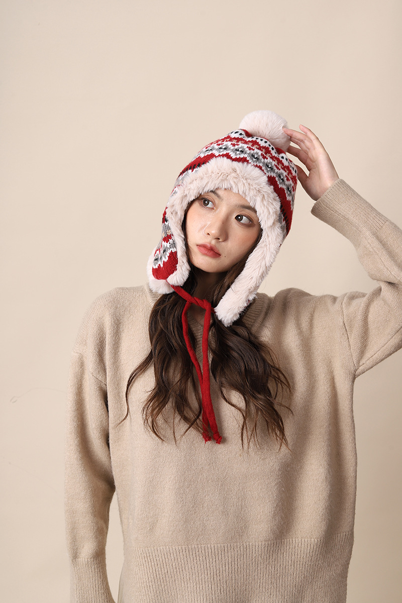 Knitted women in autumn winter, thickened warm, highlighting face and small ear protection, plush for cycling, cold_voghion.com