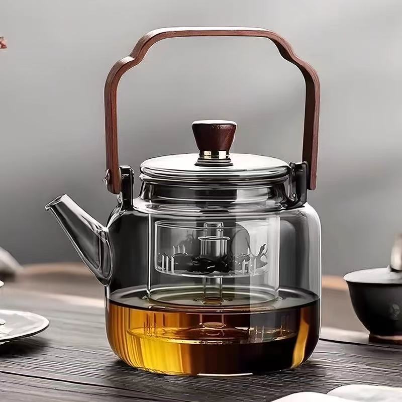高硼硅耐热玻璃提梁壶家用围炉烧水煮茶壶大容量带内胆跨境代发