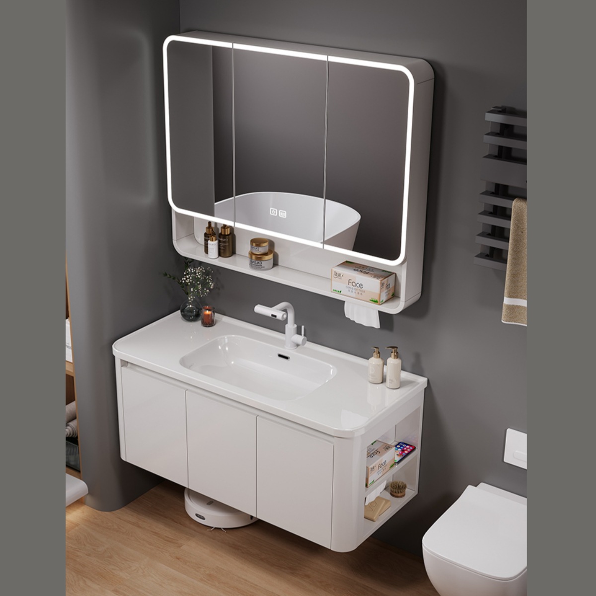 gabinete de baño inodoro lateral almacenamiento cerámica una bañera lavabo lavabo gabinete de baño lavabo combinación blanco nórdico