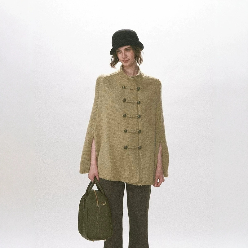 25 wool blend Icelandic wool cape, loose-knit oversized sweater, autumn top