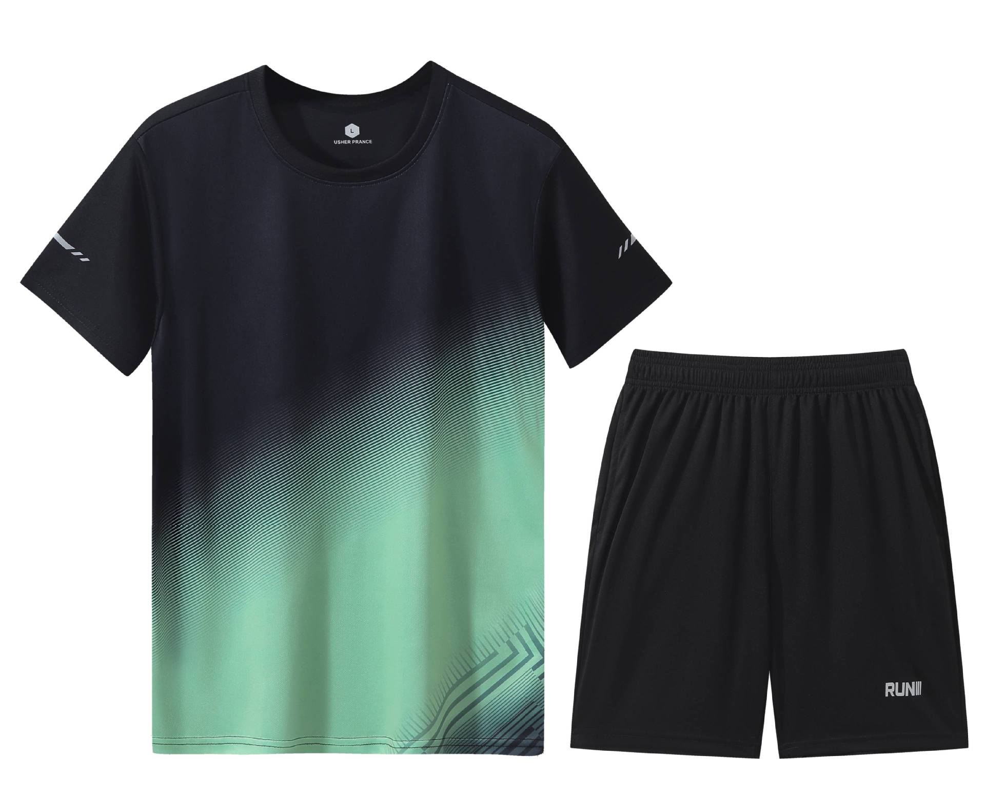 Traje deportivo Camiseta de secado rápido para hombre Camiseta de manga corta para correr ropa de fitness de verano casual de dos piezas al por mayor