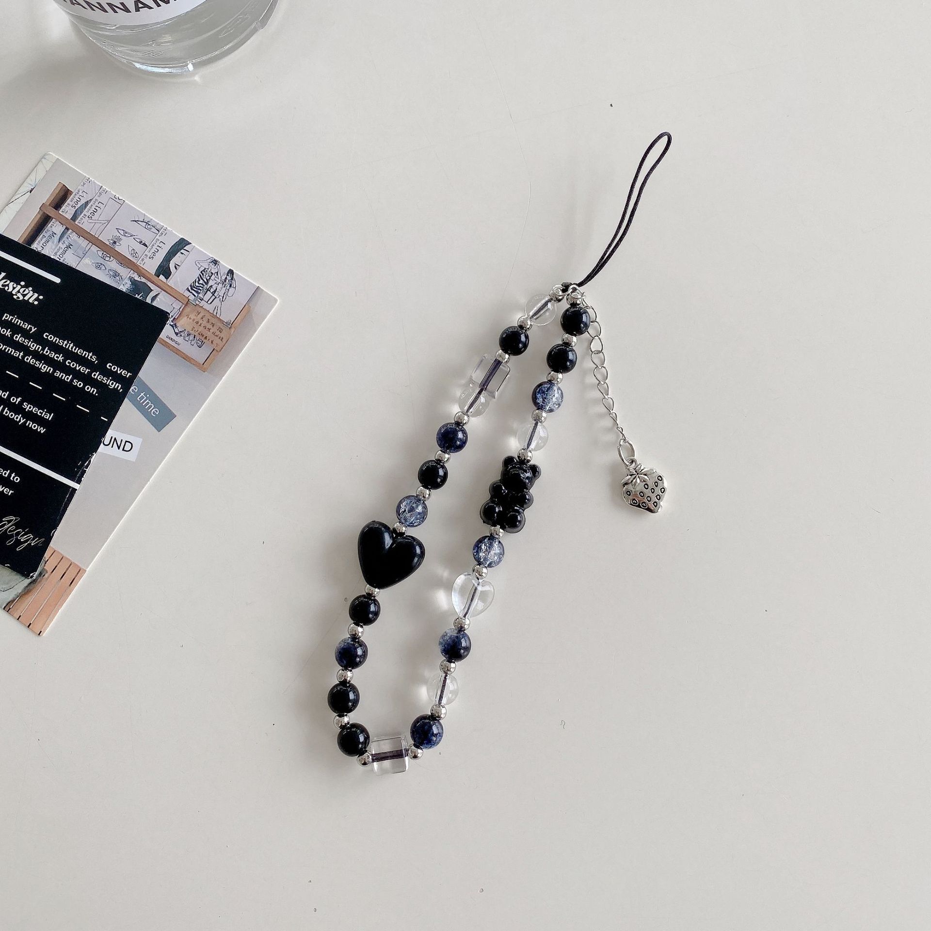 Adatto per cubo di cristallo galvanico braccialetto d'amore custodia per cellulare accessori ciondolo fiocco di perle bianche catena universale_voghion.com