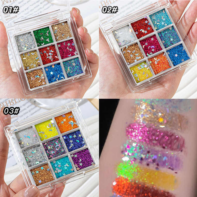 Miroke Colorful Glitter Nine-Color Eyeshadow Glue-Free Gel Glittering Special Makeup for June 1St Performance Stage
