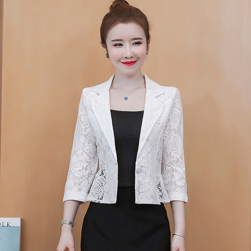 Lace Small Suit Jacket Women's Thin Spring And Summer Waist Short Fashion With Cheongsam Suspender Skirt Festive Outfit