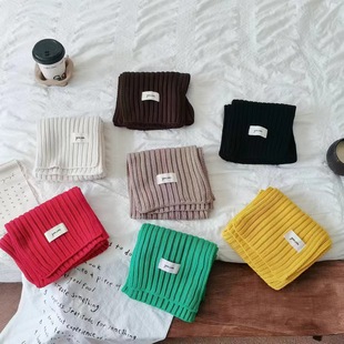 Korean version of children's scarf wholesale winter new girls simple solid color vertical pattern Joker warm cold-proof knitted scarf