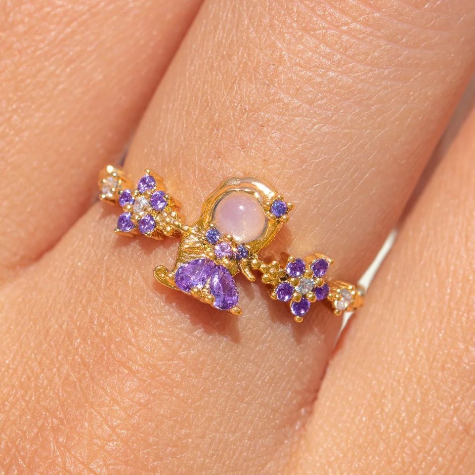 Daily, Tea Party Occasion Copper Material Cartoon Character, Flower Pattern Copper Zircon Cartoon Character Flower Plating Open Rings