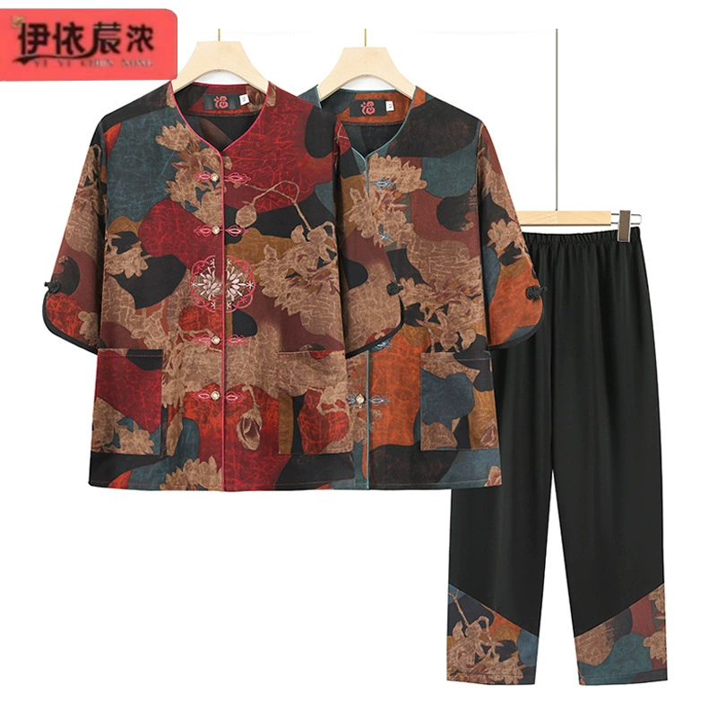 Пожилая женская рубашка с короткими рукавами 60-летняя мама тонкая классная футболка из двух частей женская оптом