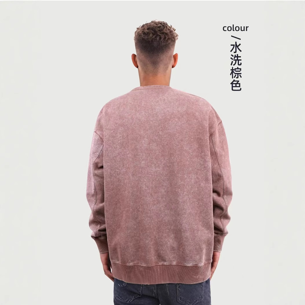 Retro lavado con agua bolsillo lateral cuello redondo chaqueta de cuello para hombre 2024 nuevo producto suelto medio largo americano chaqueta de pareja