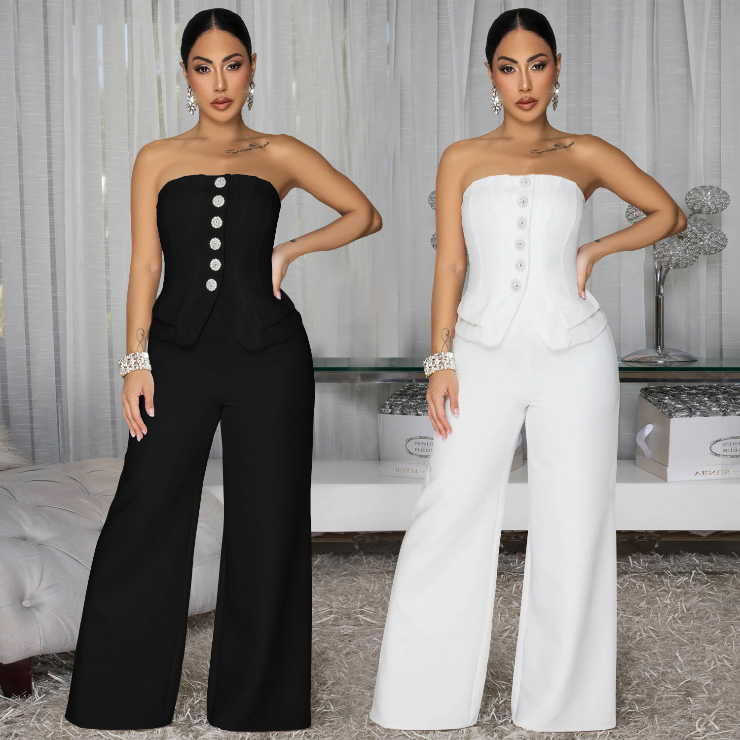 C7628 Aliexpress transfronterizo Amazon Europa y América moda de mujer sexy un pecho de espaldas casuales pantalonés de piernas
