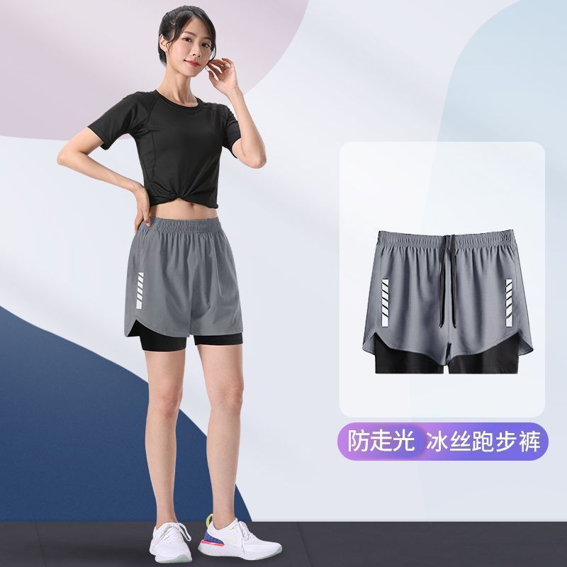 运动跑步短裤女士大码防走光速干假两件体育健身内衬专业夏季瑜伽|undefined