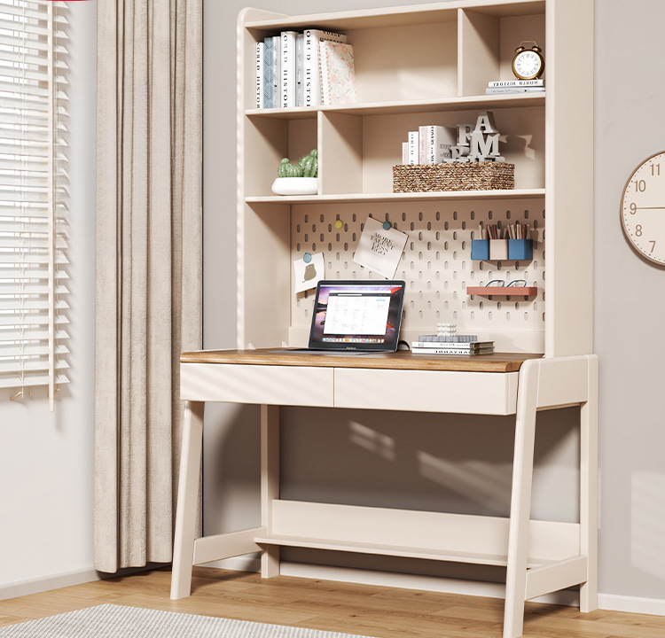 All Solid Wood Desk and Bookshelf Integrated Multi-Functional Children's Writing Desk Ginkgo Office Desk Student Study Desk