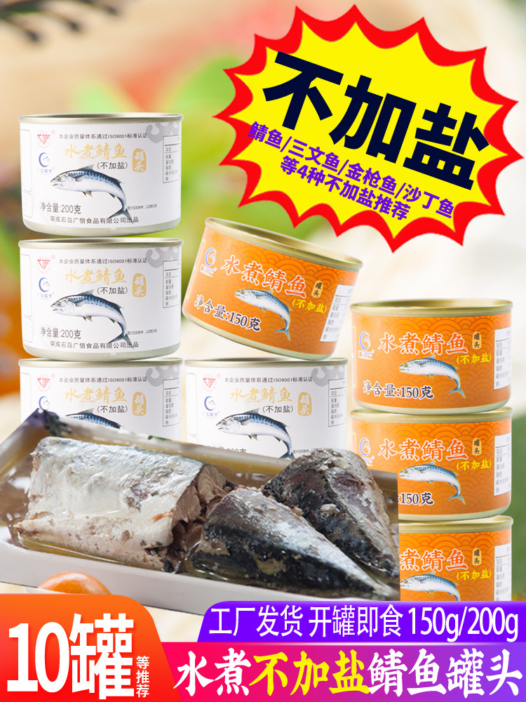 【10罐】不加盐水煮鲭鱼罐头即食靖青花鱼海鲜罐头200g*10罐 出口