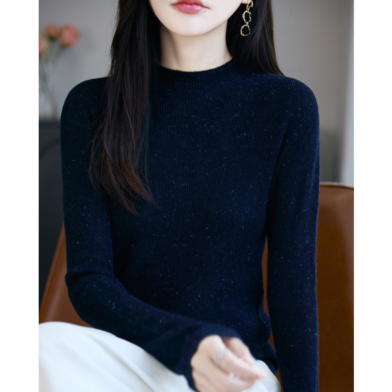 一线成衣无缝点子纱针织衫女2025新款修身保暖长袖半高领打底毛衣|undefined