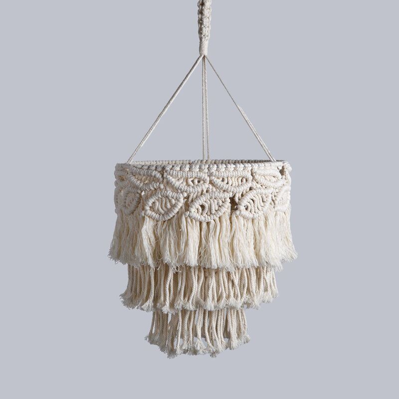 Cross-Border Wholesale Handmade Woven Lampshades, Bohemian Style Bedroom and Homestay Cotton Rope Lampshades, Decorative Hanging Lamps for Home Use