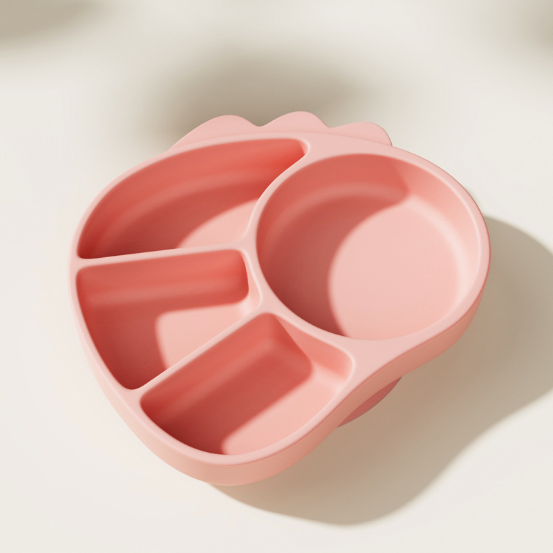 Placa de comedor de rejilla dividida de silicona para niños, tazón de adyuvante de dinosaurio de dibujos animados de grado alimenticio para entrenar al bebé para comer y separar la vajilla